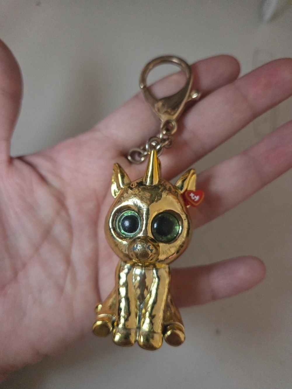 Gold Unicorn Ty Beanie Keychain - Picture 2 of 7
